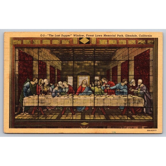 Postcard California Glendale Forest Lawn Memorial Park The Last Supper Linen '48 - Picture 1 of 2
